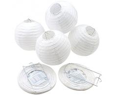 AGPtek 5 Pcs 10 Pouces Lanternes en Papier Lampion Chinois Abat-jour Ronde Blanche Décoration pour Mariage Anniversaire Fête