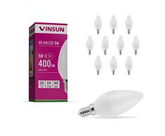 VINSUN® LED E14 flamme 5W - remplace 40W - blanc chaud - 400lm, Ampoule LED E14 bougie - 10 piéces