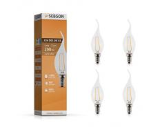 SEBSON® 4 x Ampoule LED 2.5W (remplace 20W) - Forme bougie/flamme - Culot E14 - Angle du faisceau 160° - Blanc chaud - 200lm