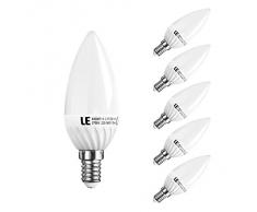 LE Ampoule bougie LED C37 E14 4W, Pack de 5 unités, Equivalente à une Ampoule à Incandescence de 35W, Blanc Chaud
