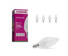 VINSUN® LED E14 flamme 3W - remplace 25W - blanc chaud - 250lm, Ampoule LED E14 bougie - 4 piéces