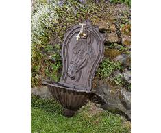 Fontaine murale de jardin avec vasque - fer - style antique - motif cheval - marron