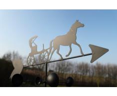 Girouette cheval et calèche en acier avec mât et fixation murale