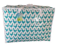 Grand sac de rangement de 65 litres. . Motif poulets vert turquoise. Jouets, lavage et sac à linge