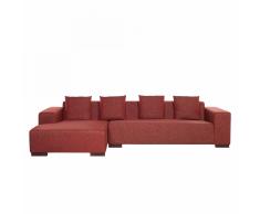 Divano angolare con penisola in tessuto rosso bordeaux - Versione destra - LUNGO