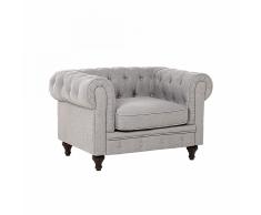 Poltrona singola da soggiorno in tessuto grigio chiaro - Poltrona vintage - CHESTERFIELD