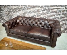 Divano Chesterfield scuro a 3 posti in stile vintage