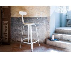 Sgabello da bar bianco con rivetti a vista in stile vintage