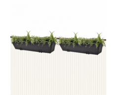vidaXL Set 2 pz Piantatrice trapezoidale in rattan per balcone 80 cm nero