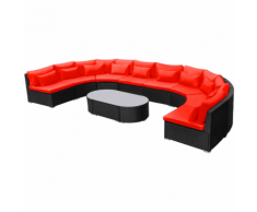 vidaXL Divano da Giardino Set 13 Pz in Polyrattan Rosso