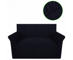 vidaXL Copridivano Fodera divano 2 posti elastica maglia cotone nero