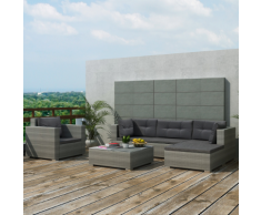 vidaXL Set 17 pz Divano da giardino in polirattan grigio