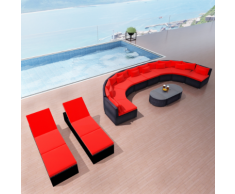 vidaXL Divano da Giardino con Sedie a Sdraio Polyrattan Rosso