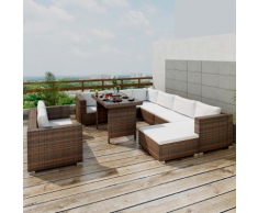 vidaXL Set 28 pz Divano da giardino in polirattan marrone