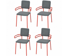 vidaXL Sedia Sala da Pranzo/Poltrona 4 Pz Rosso e Grigio