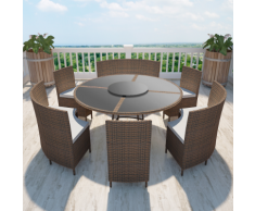 vidaXL Set da giardino tavolo rotondo e sedie polirattan marrone 12 persone