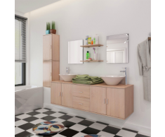 vidaXL Set 9 pz Mobili da bagno e lavandino beige