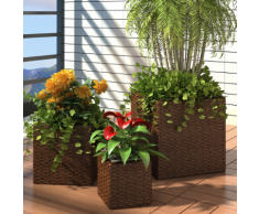vidaXL Set 3 fioriere quadrate da giardino in rattan marrone