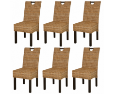 vidaXL Sedie Sala da Pranzo 6 pz in Rattan Kubu e Legno di Mango (3x243638)