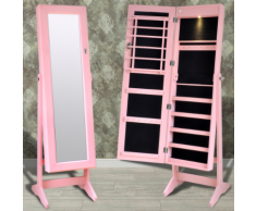 vidaXL Armadietto Rosa per Gioielli con Luce LED e Anta Specchio