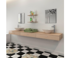 vidaXL Set 7 pz Mobili da bagno e lavandino beige