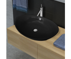 vidaXL Lavandino Ceramica Ovale Nero con Foro di Scarico 59 x 38,5 cm