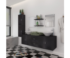vidaXL Set 9 pz Mobili da bagno e lavandino nero