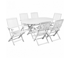vidaXL Sette Pezzi Set Pranzo Da Esterno Bianche Legno Di Acacia
