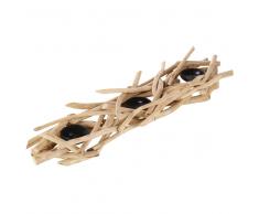 Candelabro a 3 candele nero in teak e metallo RIVAGE