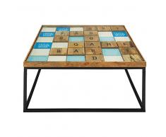 Tavolino basso in legno massello di mango e vetro Scrabble