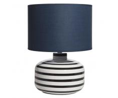 Lampada in ceramica a righe con abat-jour blu navy