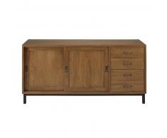 Credenza a 2 ante e 4 cassetti in legno massello di quercia e metallo nero Hipster
