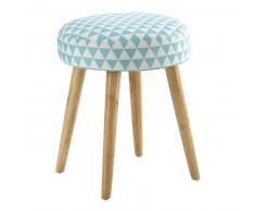 Sgabello in legno e cotone blu a motivi triangolari PIN'UP