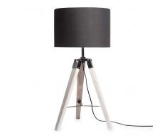 Lampada abat-jour nera su treppiede imitazione legno GRANVILLE
