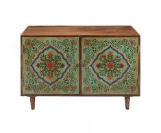 Credenza 2 porte a motivi in legno massello di mango Noushka
