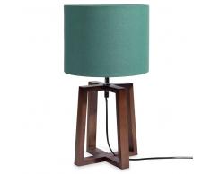 Lampada in legno con abat-jour verde H 44 cm MAHOGANY
