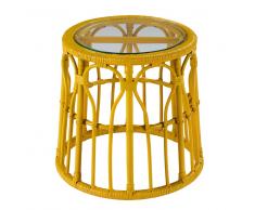 Tavolino da salotto giallo in vetro e rattan PESSOA