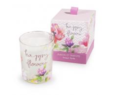 Candela profumata bouquet floreale in vetro H 11 cm HAPPY