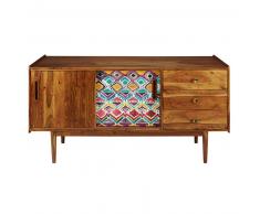 Credenza 2 porte 3 cassetti in legno massello di acacia stampato Ikat