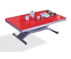 FORM tavolino trasformabile con piano in vetro rosso