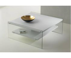 BELLA Tavolino quadrato laminato bianco opaco con base in vetro
