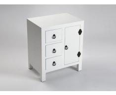 MATMATA Comodino bianco con 3 cassetti e 1 porte