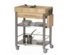 Forniture ristorazione - Carrello da cucina - mod. 693701 auxilium - in acciaio inox - piano di lavoro tassellato e coperture listellari in carpino bianco - con n.1 cassetto