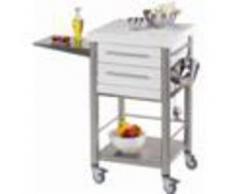 Forniture ristorazione - Carrello da cucina - mod. 690502 auxilium - in acciaio inox - piano da lavoro e coperture in corian bianco - con n.2 cassetti