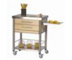Forniture ristorazione - Carrello da cucina - mod. 691702 auxilium - in acciaio inox - piano da lavoro in acciaio inox e coperture in carpino bianco - con n.2 cassetti