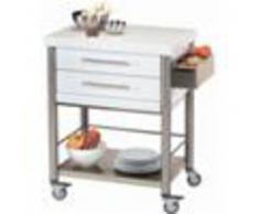 Forniture ristorazione - Carrello da cucina - mod. 690702 auxilium - in acciaio inox - piano da lavoro e coperture in corian bianco - con n.2 cassetti