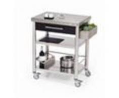 Forniture ristorazione - Carrello da cucina - mod. 689701 auxilium - in acciaio inox - coperture in corian nero - con n.1 cassetto