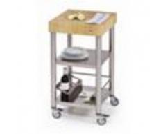 Forniture ristorazione - Carrello da cucina - mod. 693500 auxilium - in acciaio inox - piano da lavoro in carpino bianco tassellato - semplice senza cassetto