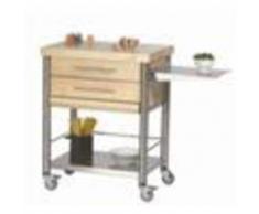 Forniture ristorazione - Carrello da cucina - mod. 692702 auxilium - in acciaio inox - piano da lavoro e coperture in carpino bianco listellare - con n.2 cassetti