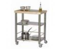 Forniture ristorazione - Carrello da cucina - mod. 692700 auxilium - in acciaio inox - piano da lavoro in carpino bianco listellare - semplice senza cassetto